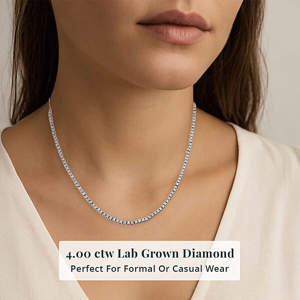 Luxuriant Lab Grown Diamond G-H SI 4.00 Ctw Necklace In Rhodium Over Sterling Silver 18 Inches (Del. In 10-12 Days)