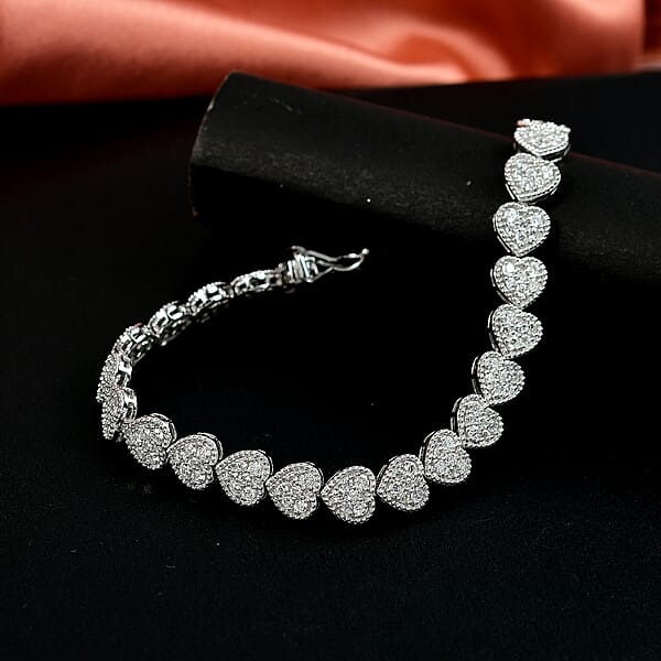 Luxuriant Lab Grown Diamond G-H SI 4.10 Ctw Heartstrings Bracelet In Rhodium Over Sterling Silver (7.25 In)