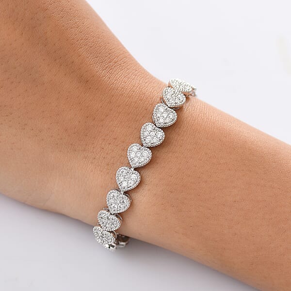 Luxuriant Lab Grown Diamond G-H SI 4.10 Ctw Heartstrings Bracelet In Rhodium Over Sterling Silver (7.25 In)