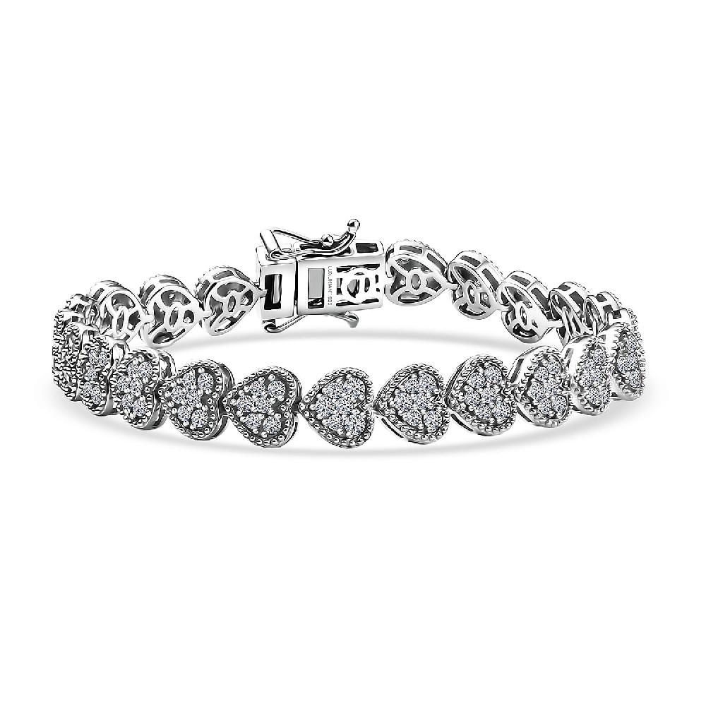 Luxuriant Lab Grown Diamond G-H SI 4.10 ctw Heartstrings Bracelet in Rhodium Over Sterling Silver (7.25 In)