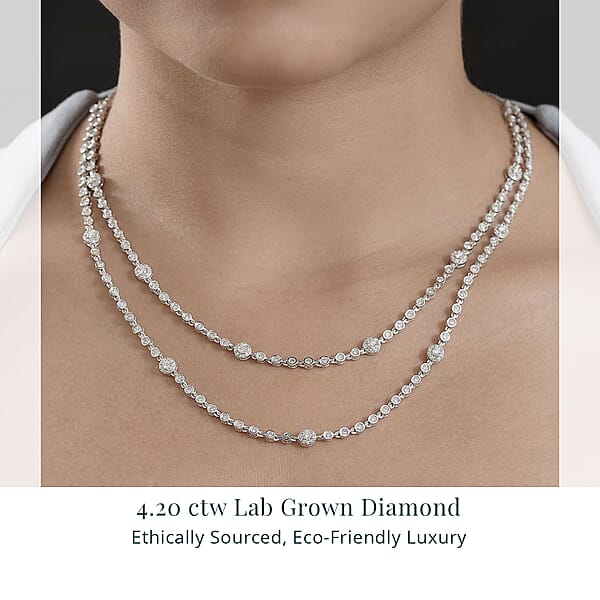 Luxuriant Lab Grown Diamond G-H SI 4.20 Ctw Station Necklace 20-22 Inches In Rhodium Over Sterling Silver