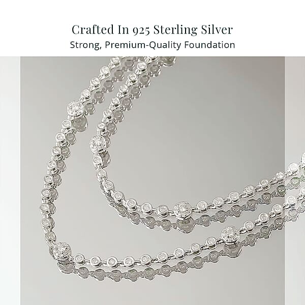 Luxuriant Lab Grown Diamond G-H SI 4.20 Ctw Station Necklace 20-22 Inches In Rhodium Over Sterling Silver