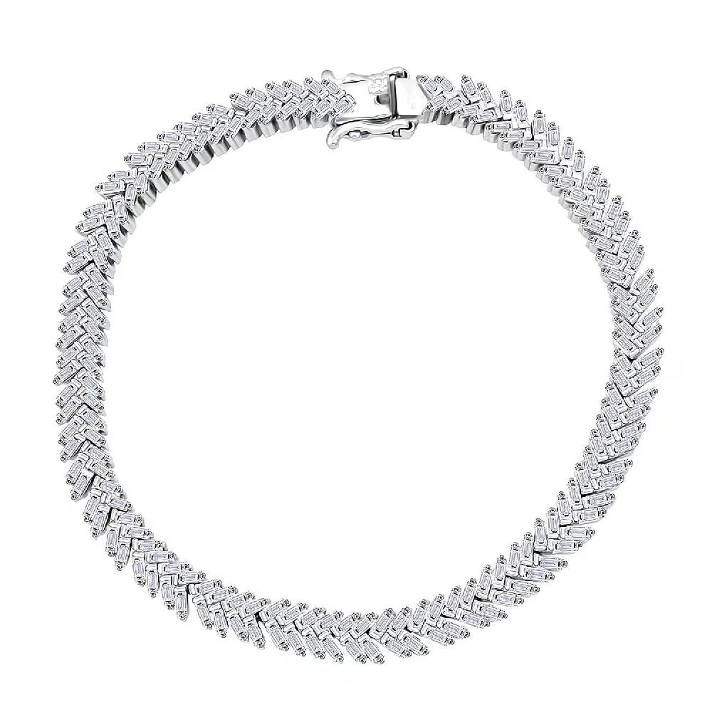 Luxuriant Lab Grown Diamond G-H SI 4.25 ctw Chevron Bracelet in Rhodium Over Sterling Silver (7.25 In)