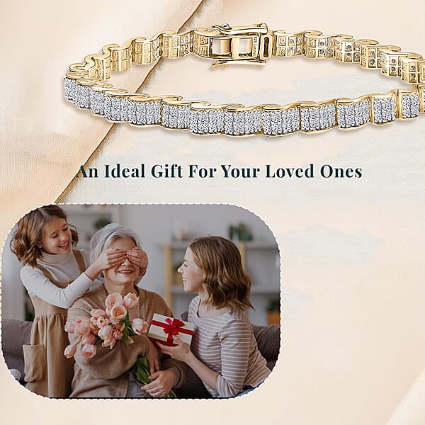 Luxuriant Lab Grown Diamond G-H SI 4.50 Ctw Ocean Waves Bracelet In 18K Vermeil Yellow Gold Over Sterling Silver (7.25 In)