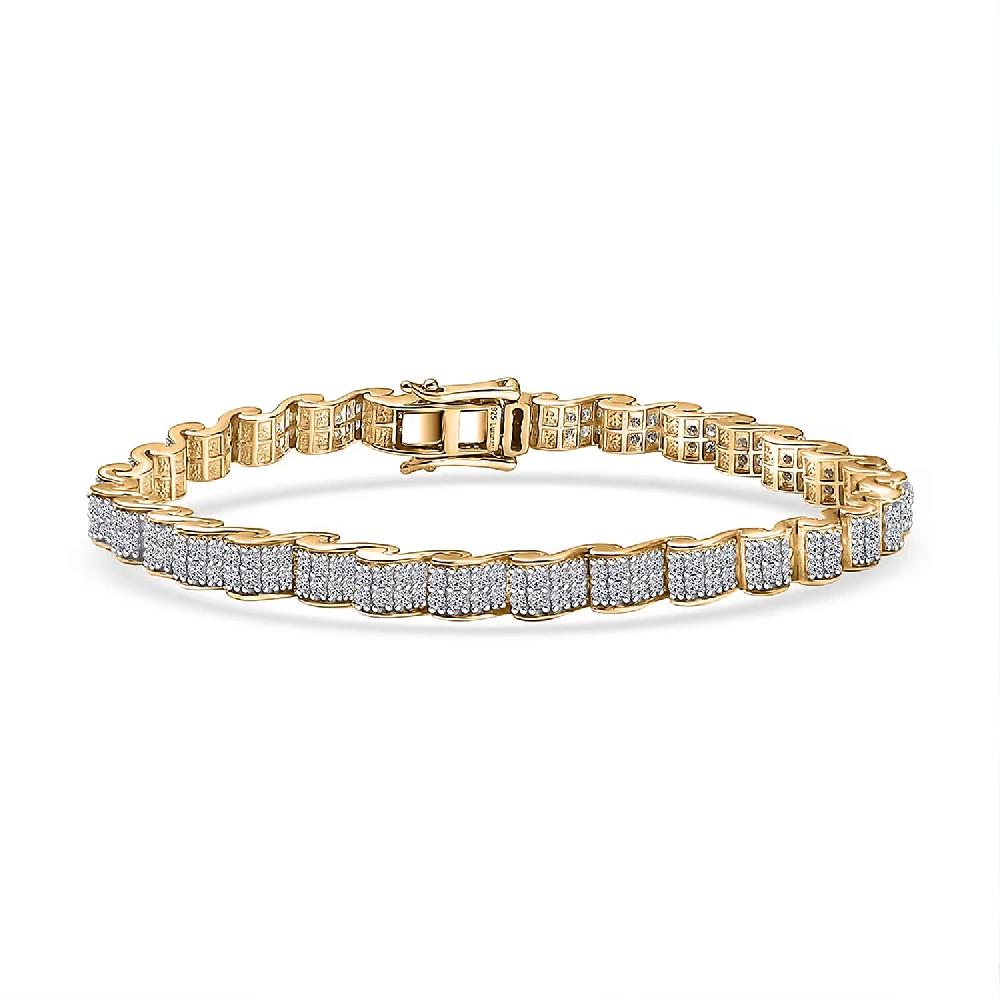 Luxuriant Lab Grown Diamond G-H SI 4.50 ctw Ocean Waves Bracelet in 18K Vermeil Yellow Gold Over Sterling Silver (7.25 In)