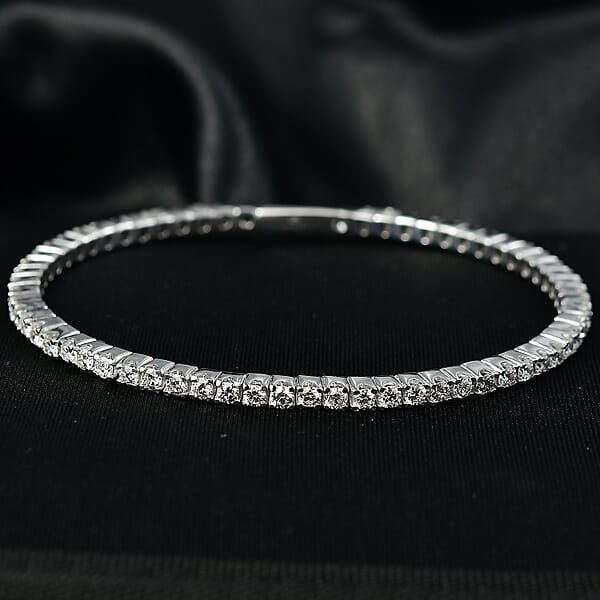 Luxuriant Lab Grown Diamond G-H SI 5.00 Ctw Bangle Bracelet In Rhodium Over Sterling Silver And Stainless Steel (7.50 In)