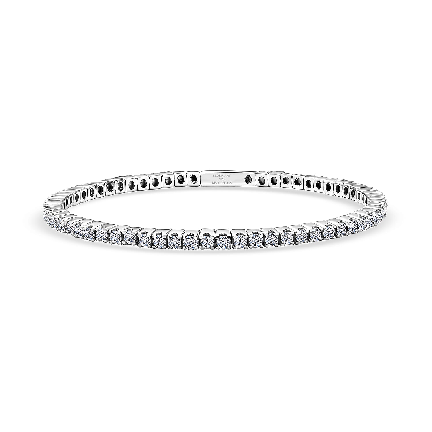 Luxuriant Lab Grown Diamond G-H SI 5.00 ctw Bangle Bracelet in Rhodium Over Sterling Silver and Stainless Steel (7.50 In)