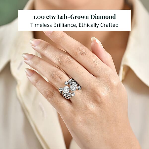 Luxuriant Lab Grown Diamond (G-H SI) Bubbles Ring In Rhodium Over Sterling Silver 1.50 Ctw
