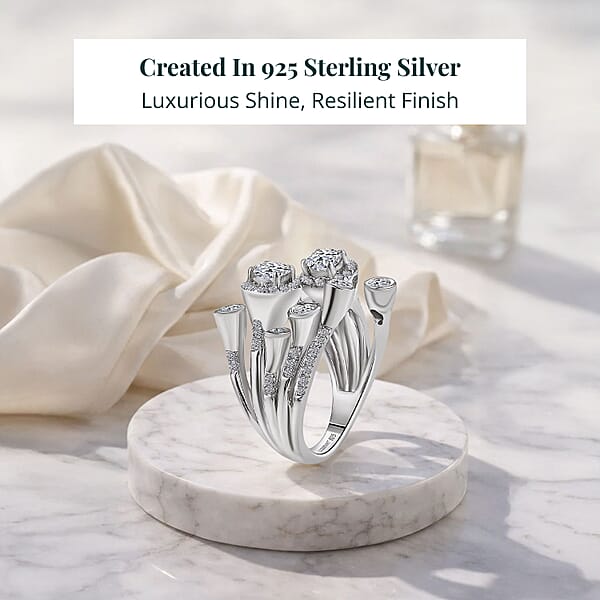 Luxuriant Lab Grown Diamond (G-H SI) Bubbles Ring In Rhodium Over Sterling Silver 1.50 Ctw