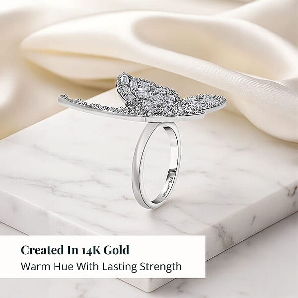 Luxuriant Lab Grown Diamond (G-H SI) Butterfly Ring In Rhodium Over Sterling Silver 1.00 Ctw