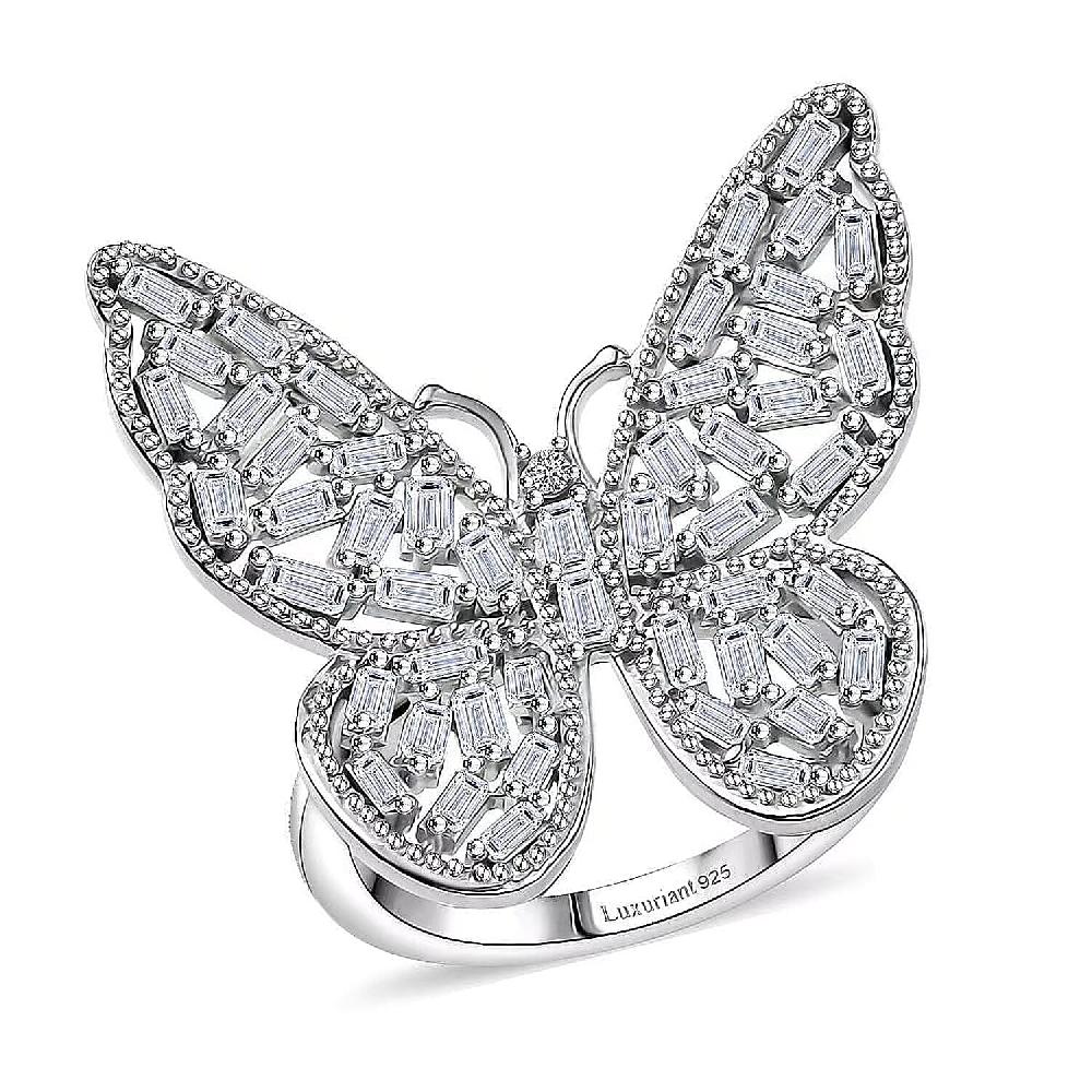 Luxuriant Lab Grown Diamond (G-H SI) Butterfly Ring in Rhodium Over Sterling Silver 1.00 ctw