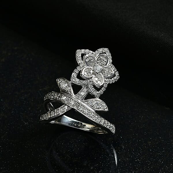 Luxuriant Lab Grown Diamond (G-H SI) Flower Ring In Rhodium Over Sterling Silver 0.75 Ctw