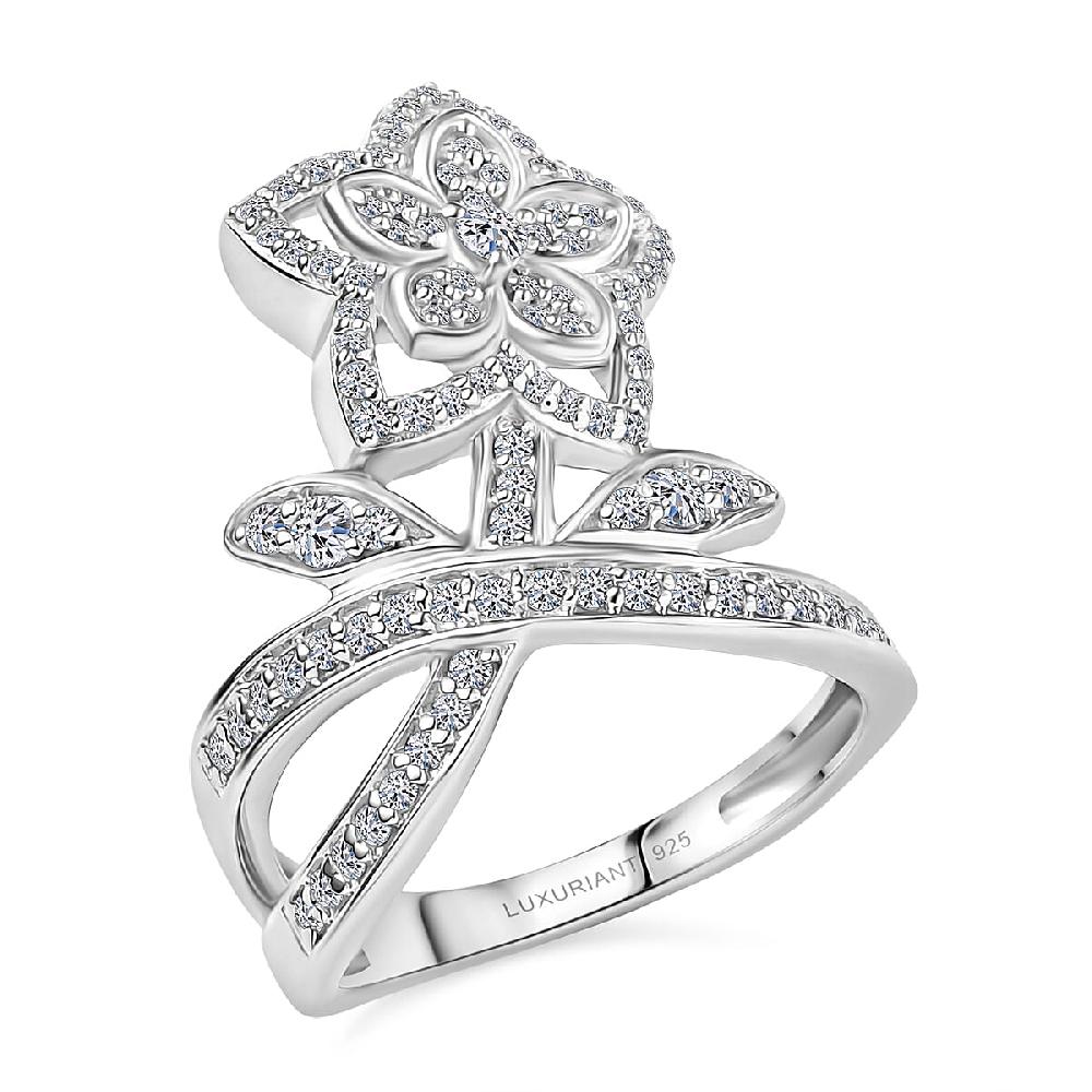 Luxuriant Lab Grown Diamond (G-H SI) Flower Ring in Rhodium Over Sterling Silver 0.75 ctw