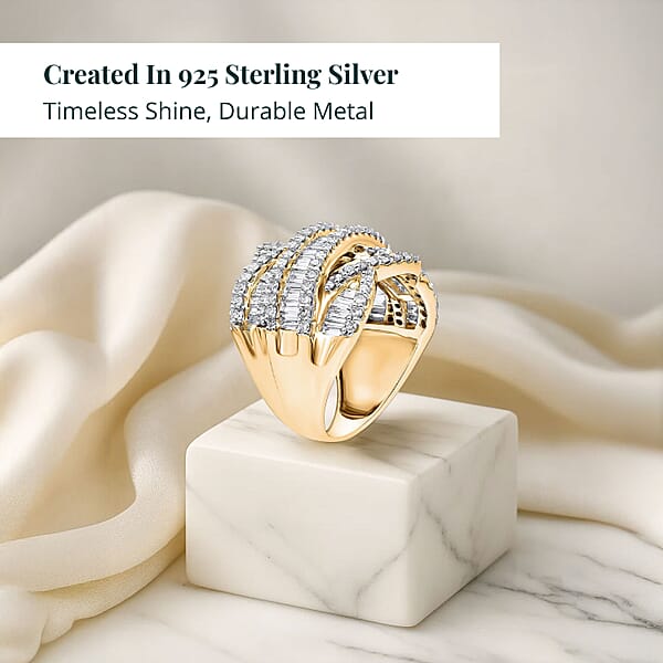 Luxuriant Lab Grown Diamond (G-H SI) Waves Ring In 18K Vermeil YG Over Sterling Silver 3.00 Ctw