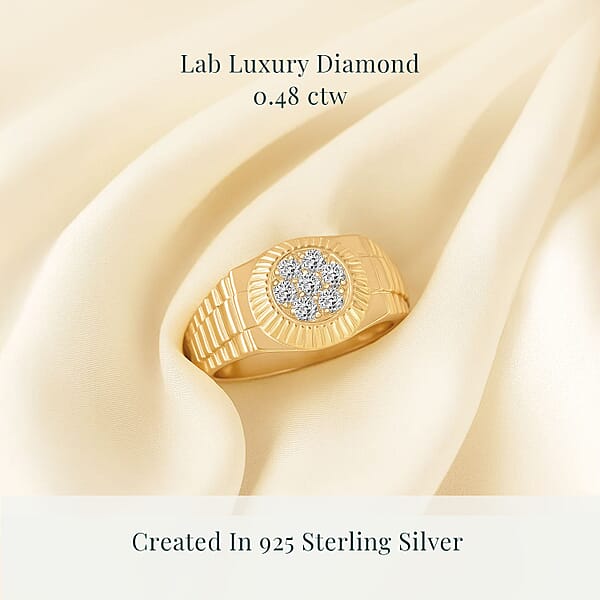 Luxuriant Lab Grown Diamond G SI 0.50 Ctw Men's Solar Crest Ring In 14K Yellow Gold Over Sterling Silver