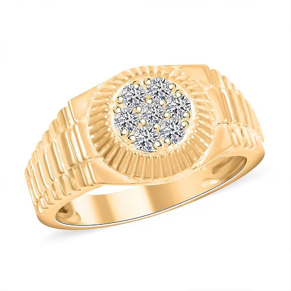 Luxuriant Lab Grown Diamond G SI 0.50 ctw Men's Solar Crest Ring in 14K Yellow Gold Over Sterling Silver