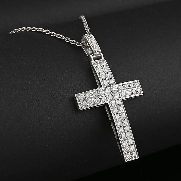 Luxuriant Lab Grown Diamond G SI 1.65 Ctw Cross Pendant Necklace In Sterling Silver 16-18 Inches