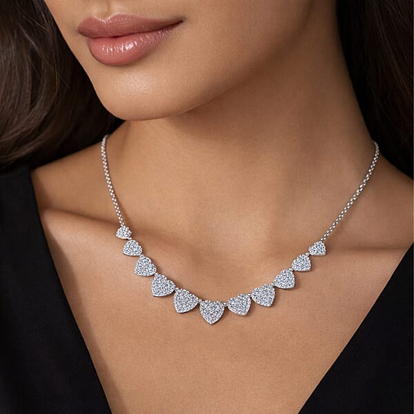 Luxuriant Lab Grown Diamond G SI 1.75 Ctw Enchanted Hearts Necklace In Sterling Silver 16-18 Inches