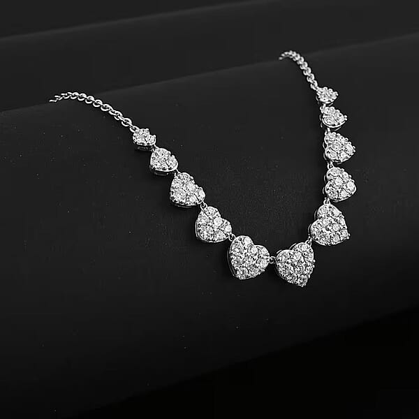 Luxuriant Lab Grown Diamond G SI 1.75 Ctw Enchanted Hearts Necklace In Sterling Silver 16-18 Inches