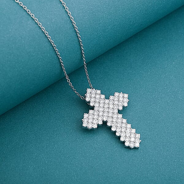 Luxuriant Lab Grown Diamond G SI 4.36 Ctw Cross Pendant Necklace In Sterling Silver 16-18 Inches