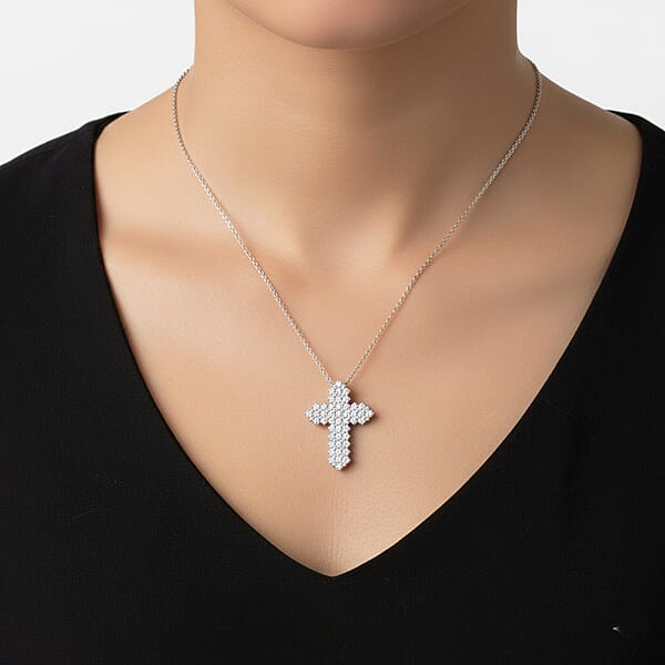 Luxuriant Lab Grown Diamond G SI 4.36 Ctw Cross Pendant Necklace In Sterling Silver 16-18 Inches