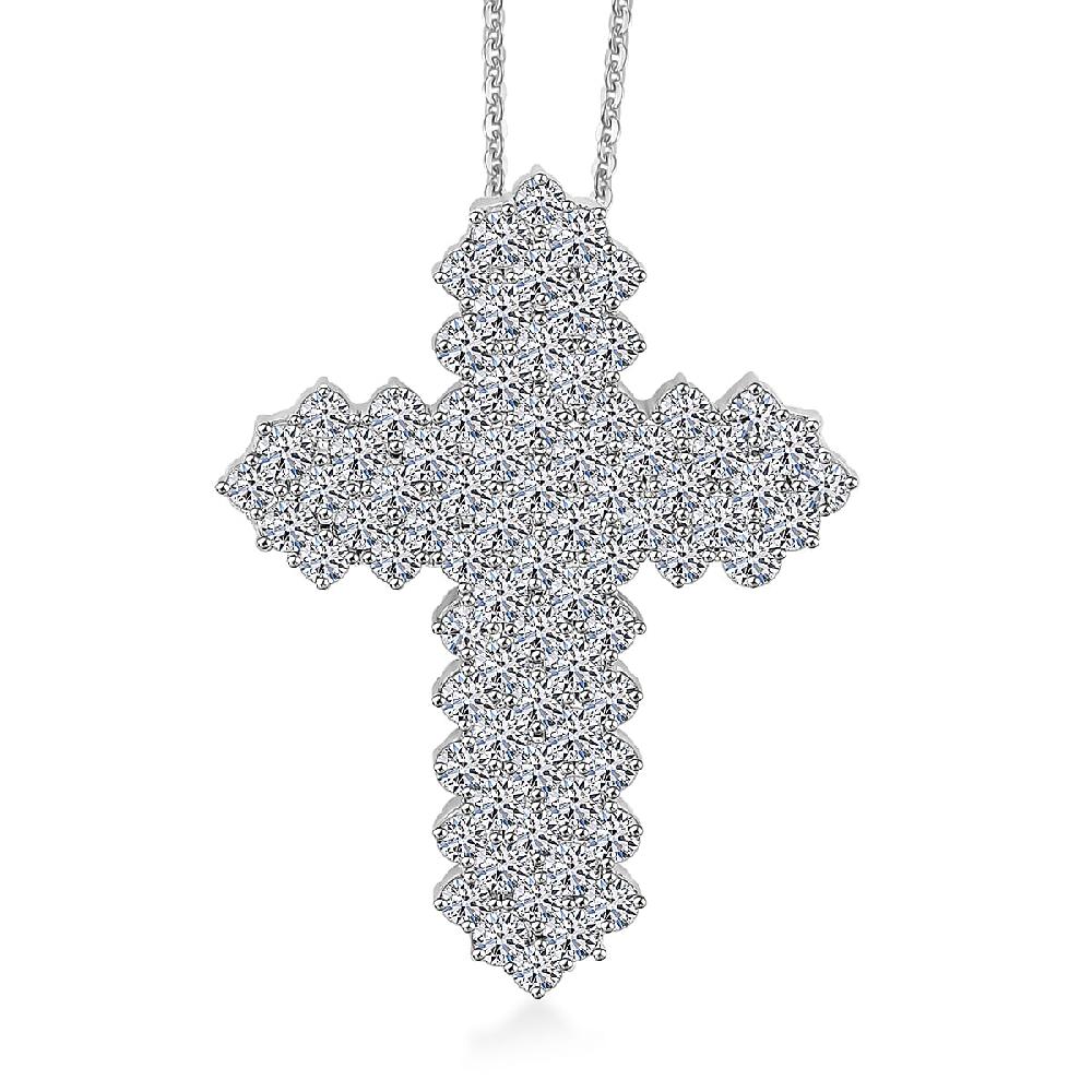 Luxuriant Lab Grown Diamond G SI 4.36 ctw Cross Pendant Necklace in Sterling Silver 16-18 Inches