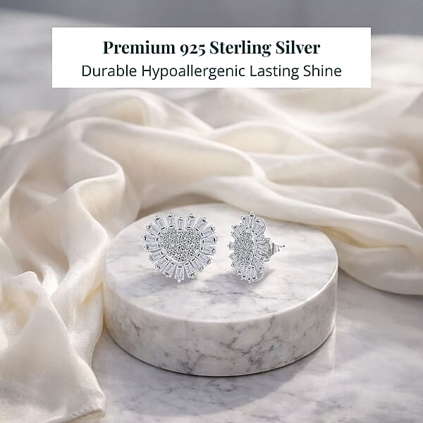 Luxuriant Lab Grown Diamond G SI Heart Cluster Earrings In Sterling Silver 4.24 Ctw
