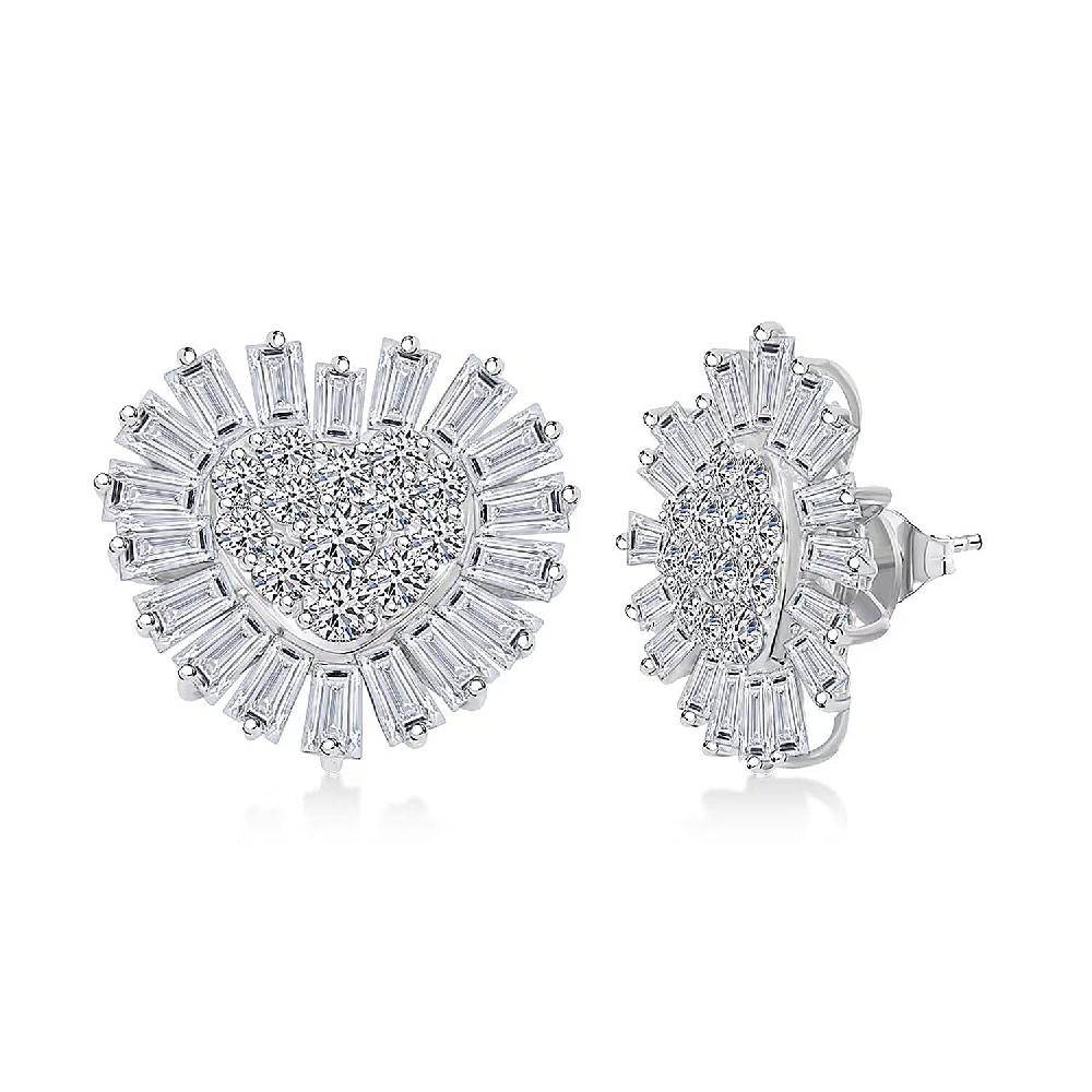 Luxuriant Lab Grown Diamond G SI Heart Cluster Earrings in Sterling Silver 4.24 ctw