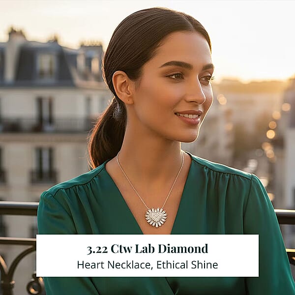 Luxuriant Lab Grown Diamond G SI Heart Necklace In Sterling Silver 3.22 Ctw (18 Inches)