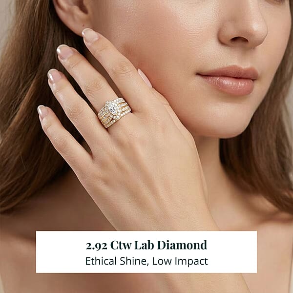 Luxuriant Lab Grown Diamond (G SI) Ring In 14K YG Over Sterling Silver 2.92 Ctw