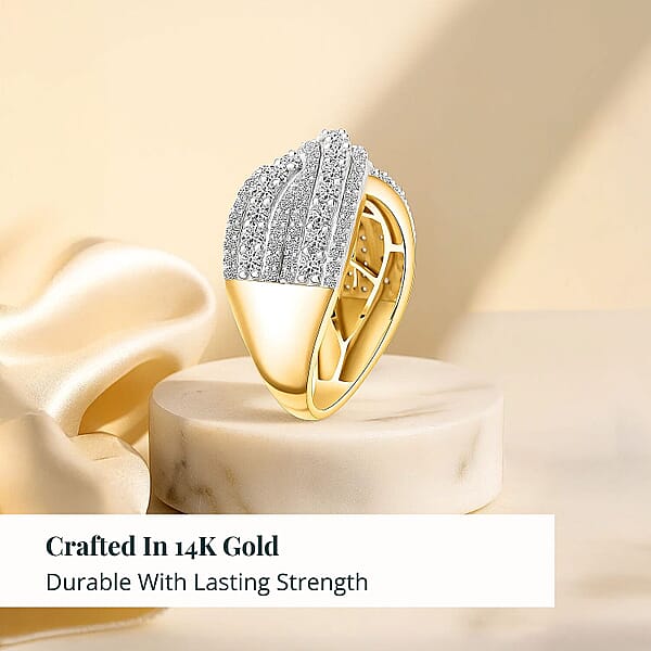 Luxuriant Lab Grown Diamond (G VS 10.0) 1.50 Ctw Interlace Criss-Cross Ring In 14K Yellow Gold Over Sterling Silver