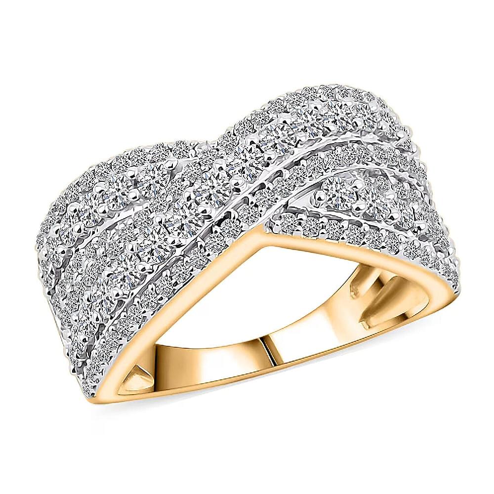 Luxuriant Lab Grown Diamond (G VS 10.0) 1.50 ctw Interlace Criss-Cross Ring in 14K Yellow Gold Over Sterling Silver
