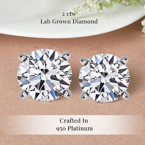 Luxuriant Lab Grown Diamond G VS 2.00 Ctw Stud Earrings In 950 Platinum