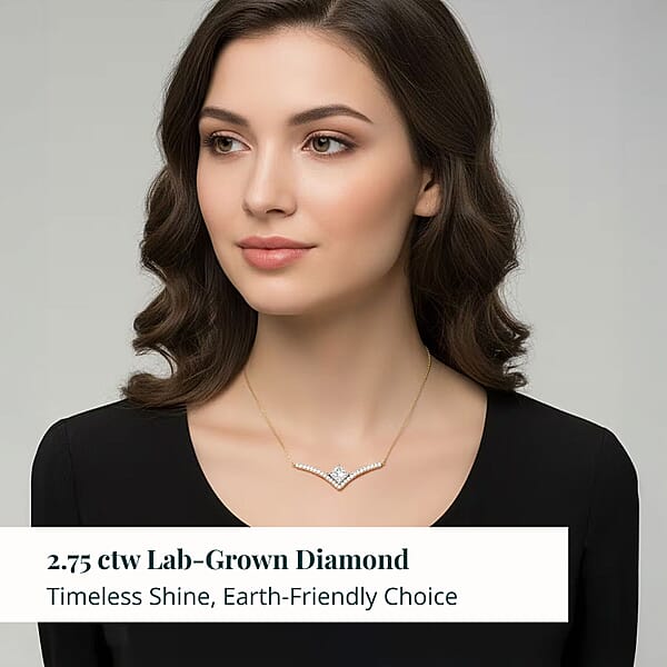 Luxuriant Lab Grown Diamond G VS 2.75 Ctw Pendant Necklace 18 Inches In 14K Yellow Gold Over Sterling Silver