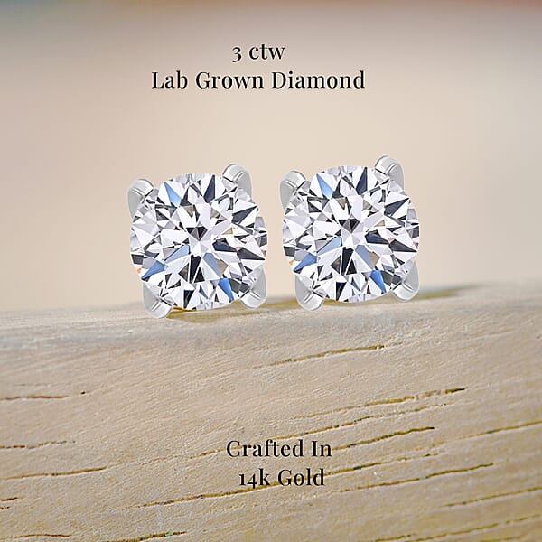 Luxuriant Lab Grown Diamond G VS 3.00 Ctw Stud Earrings In 14K White Gold