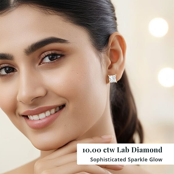 Luxuriant Lab Grown Diamond G VS2 10.00 Ctw Radiant Solitaire Earrings In 14K Yellow Gold