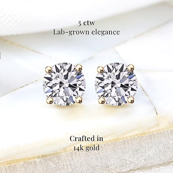 Luxuriant Lab Grown Diamond G-VS2 5.00 Ctw Earrings In 14K Yellow Gold