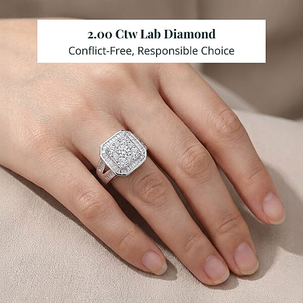 Luxuriant Lab Grown Diamond Geometry Ring In Rhodium Over Sterling Silver 2.00 Ctw