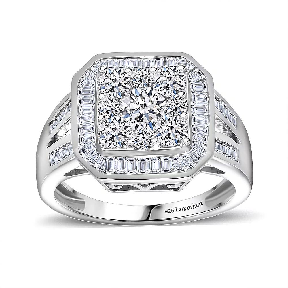 Luxuriant Lab Grown Diamond Geometry Ring in Rhodium Over Sterling Silver 2.00 ctw