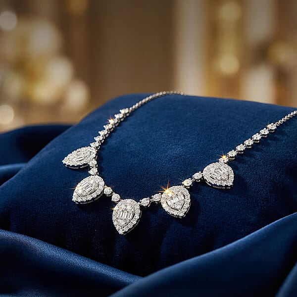 Luxuriant Lab Grown Diamond Heart Cascade Necklace In Sterling Silver 6.88 Ctw (18 Inches)