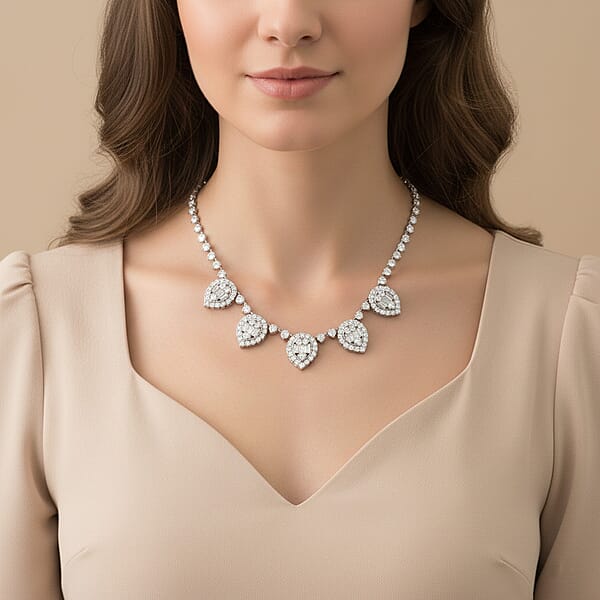 Luxuriant Lab Grown Diamond Heart Cascade Necklace In Sterling Silver 6.88 Ctw (18 Inches)