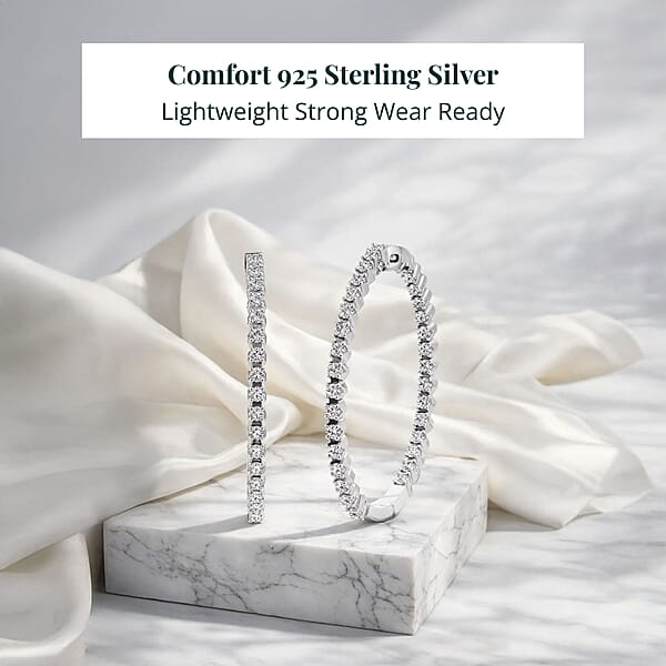 Luxuriant Lab Grown Diamond Hoop Earrings In Rhodium Over Sterling Silver 0.75 Ctw