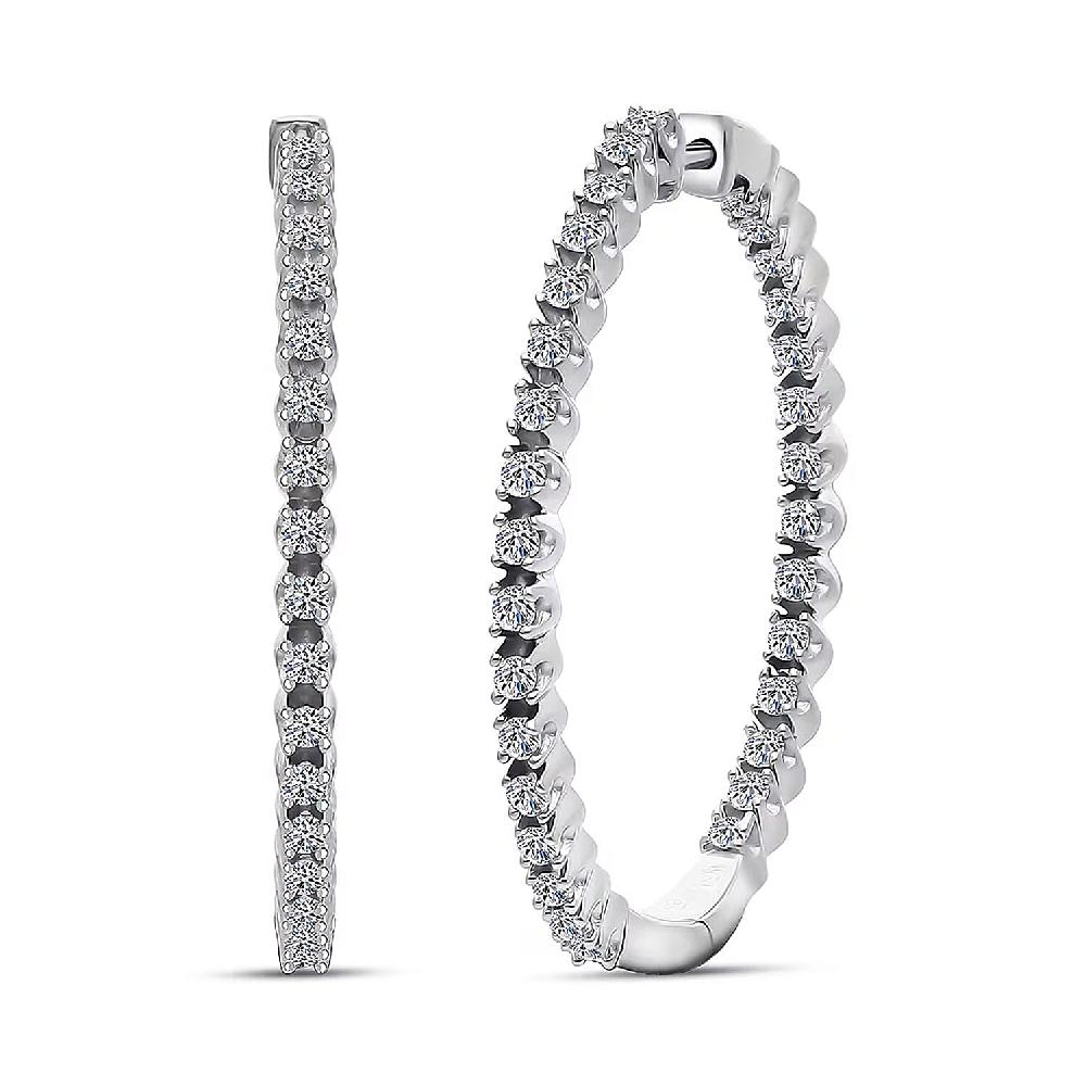 Luxuriant Lab Grown Diamond Hoop Earrings in Rhodium Over Sterling Silver 0.75 ctw