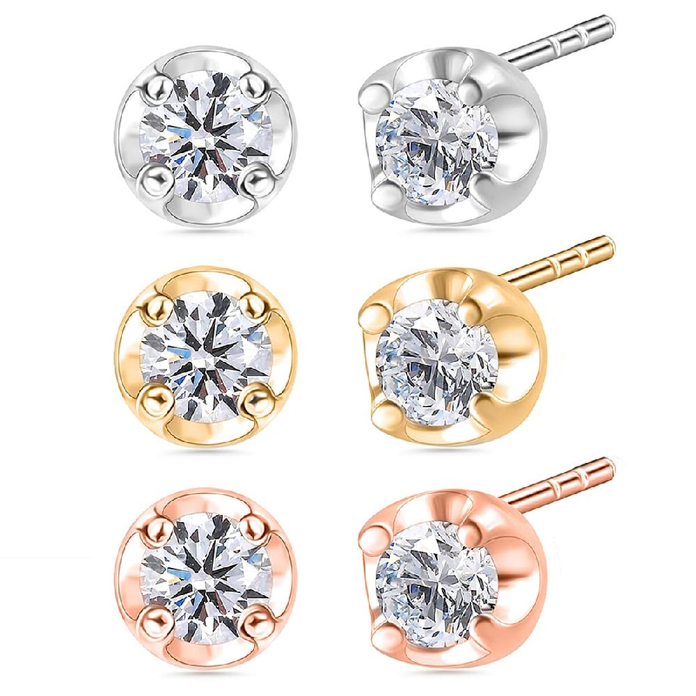Luxuriant Lab Grown Diamond I2 0.60 ctw Set of 3 Solitaire Stud Earrings in 18K Vermeil YRG and Platinum Over Sterling Silver