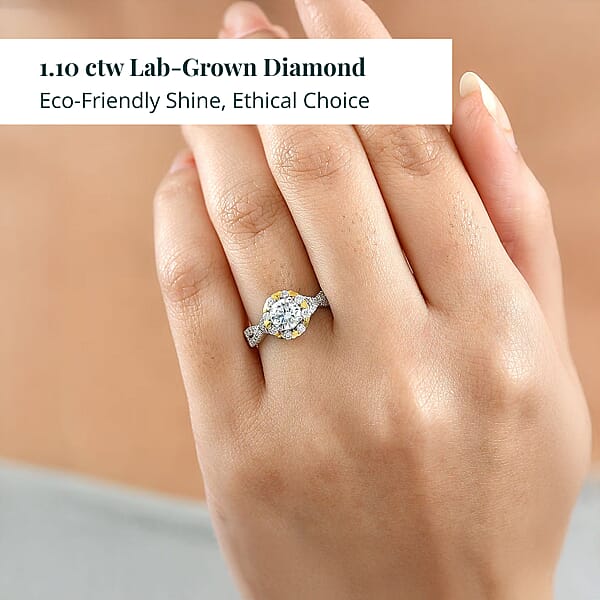 Luxuriant Lab Grown Diamond Infinity Ring In 18K Vermeil YG And Rhodium Over Sterling Silver 1.10 Ctw