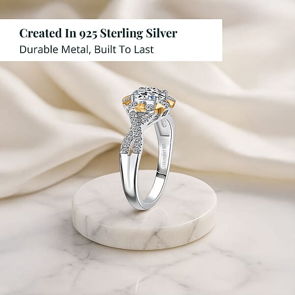 Luxuriant Lab Grown Diamond Infinity Ring In 18K Vermeil YG And Rhodium Over Sterling Silver 1.10 Ctw