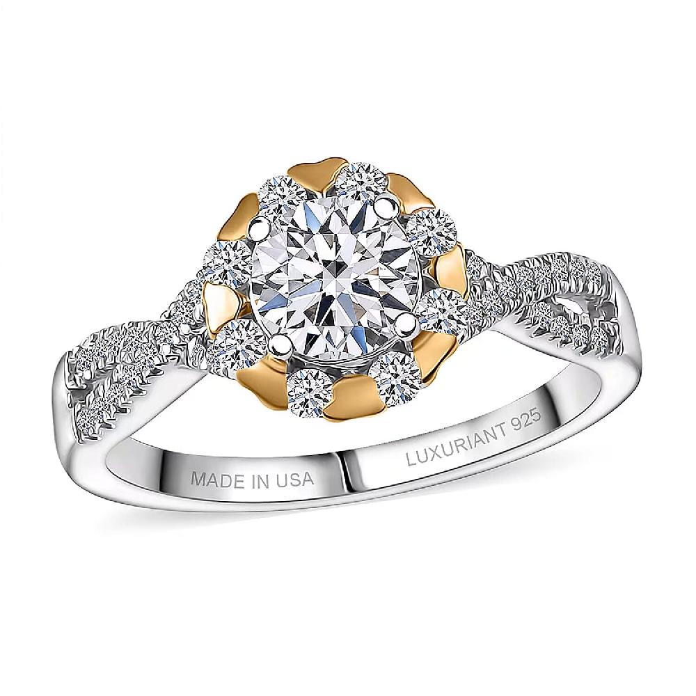 Luxuriant Lab Grown Diamond Infinity Ring in 18K Vermeil YG and Rhodium Over Sterling Silver 1.10 ctw