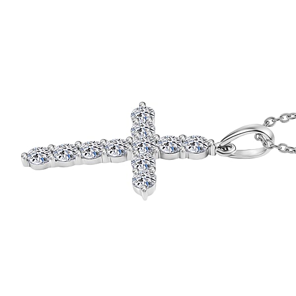 Luxuriant Lab Grown Diamond Jesus Cross Pendant In 10K White Gold With Stainless Steel Necklace 0.60 Ctw (20 Inches)