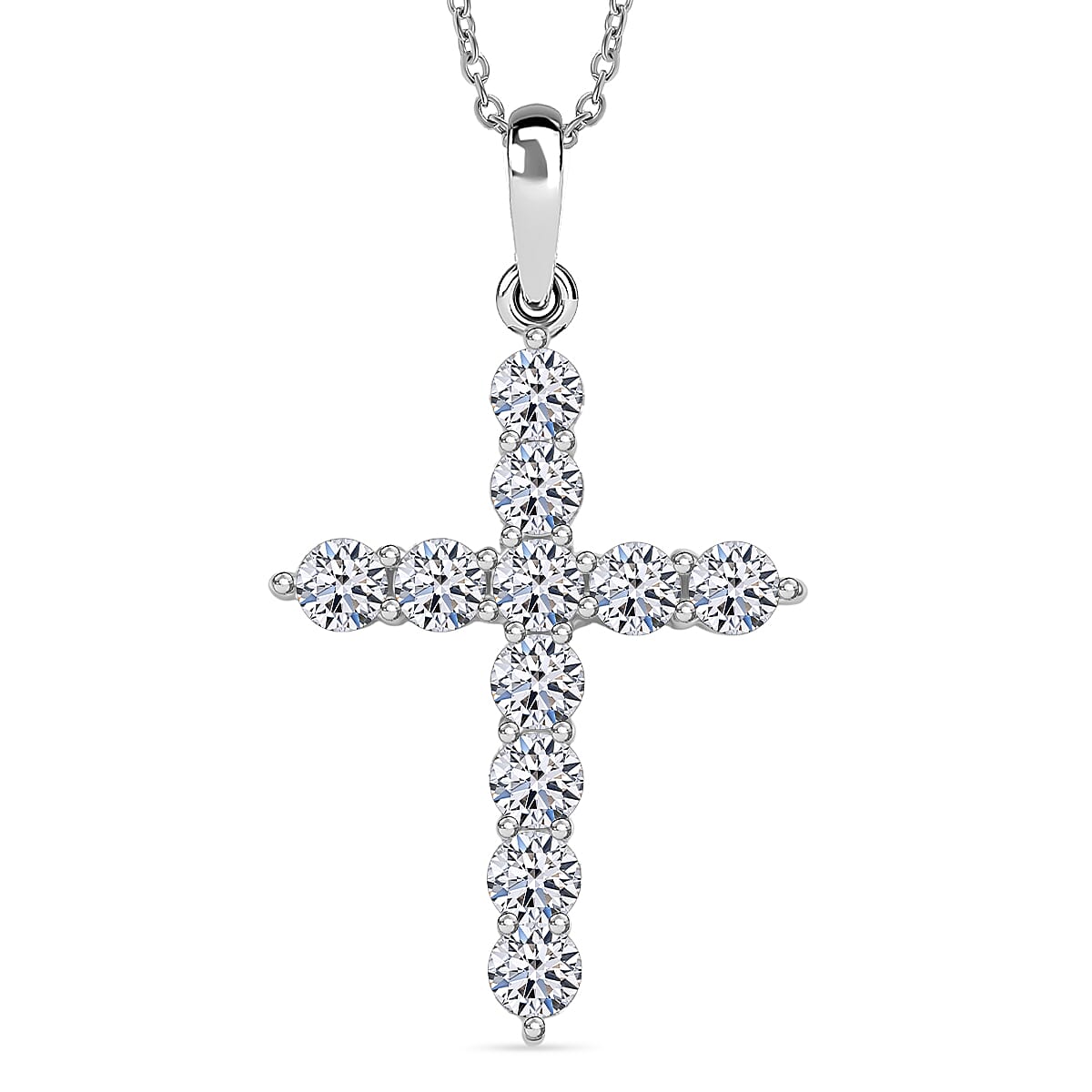 Luxuriant Lab Grown Diamond Jesus Cross Pendant in 10K White Gold with Stainless Steel Necklace 0.60 ctw (20 Inches)