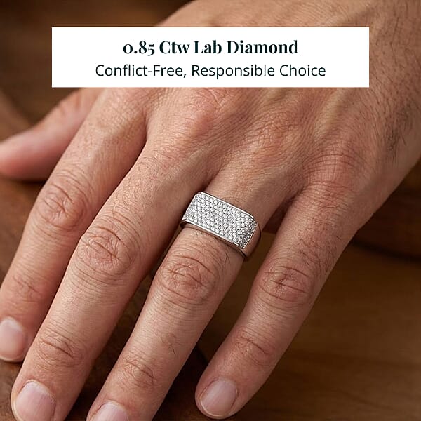 Luxuriant Lab Grown Diamond Men's Ring In Rhodium Over Sterling Silver 0.85 Ctw (G-H SI)